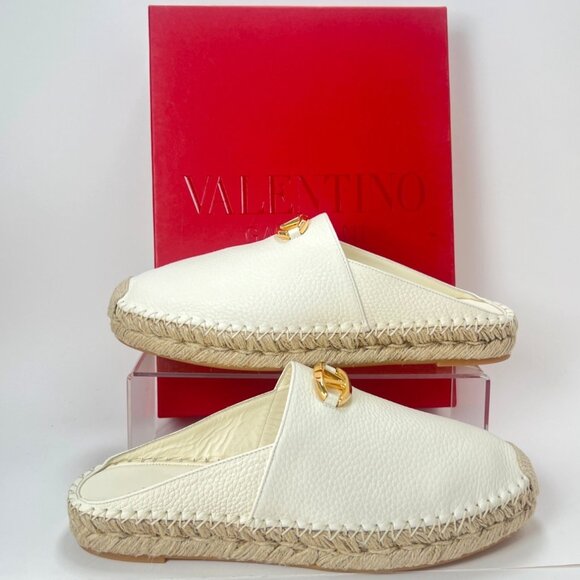 Valentino Garavani V Logo Leather Medallion Espadrille Mules Size 39 - Picture 3 of 13